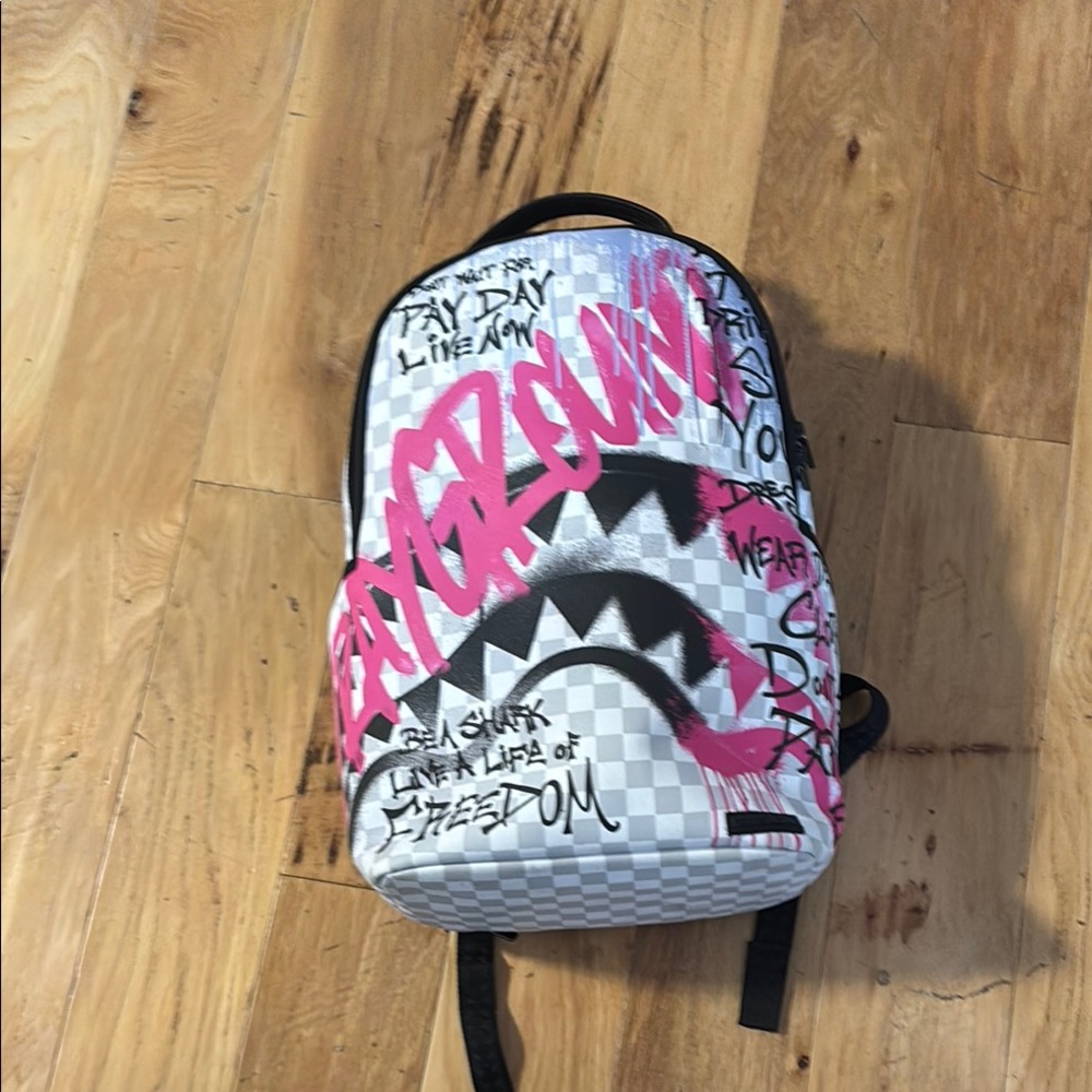 Sprayground White and Pink Graffiti Backpack